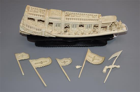 A Chinese ivory boat length 25cm